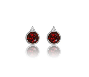 Natural Garnet and Two Natural Diamond January Earrings in Silver.