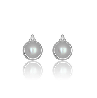 Freshwater Pearl and Two Natural Diamond June Earrings in Silver.