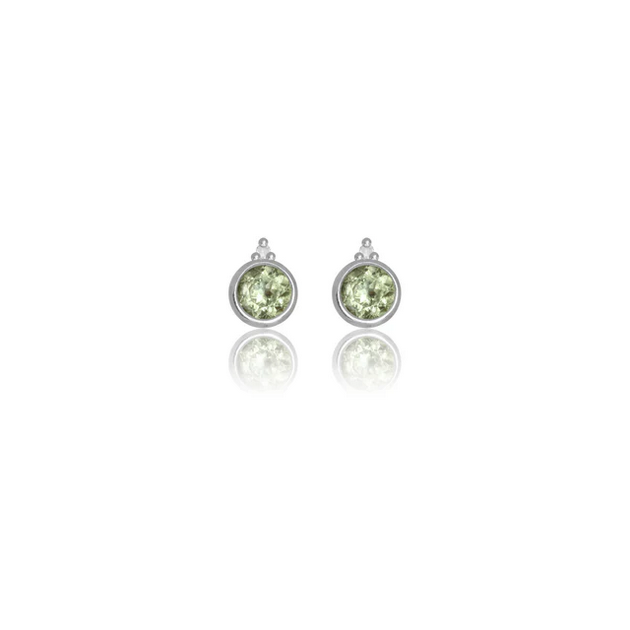 Natural Peridot and Two Natural Diamond August Earrings in Silver.