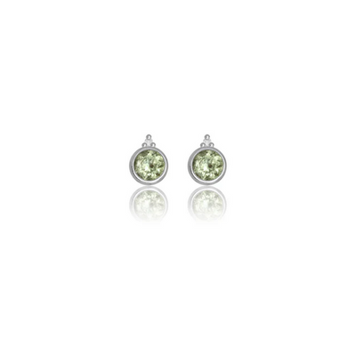 Natural Peridot and Two Natural Diamond August Earrings in Silver.
