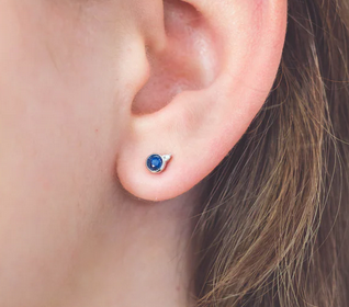 Natural Sapphire and Two Natural Diamond September Earrings in silver.