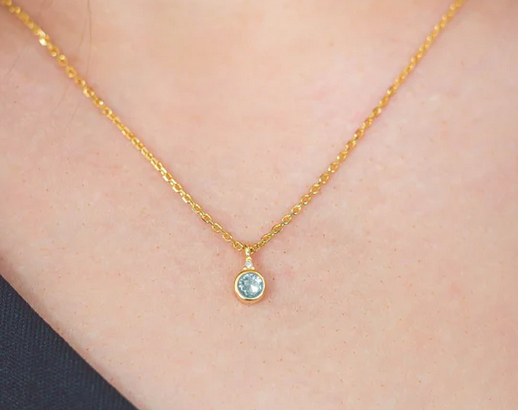 Natural Aquamarine and Diamond March Pendant in Gold.