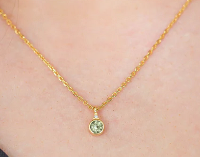 Natural Peridot and Diamond August Pendant in Gold