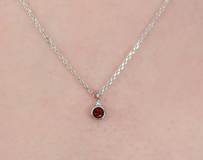 Natural Garnet and Diamond January Pendant in Silver
