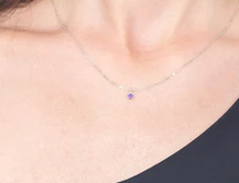 Natural Amethyst and Diamond February Pendant in Silver