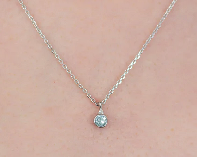 Natural Aquamarine and Diamond March Pendant in Silver