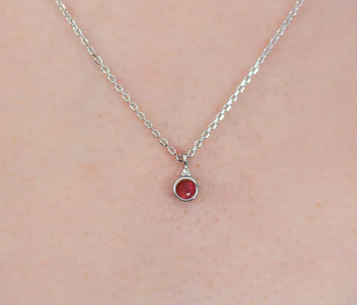 Natural Ruby and Diamond July Pendant in Silver