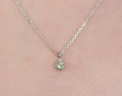 Natural Peridot and Diamond August Pendant in Silver
