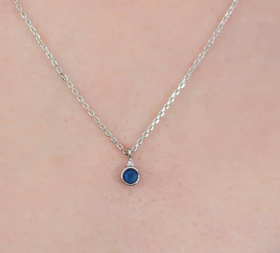 Natural Sapphire and Diamond September Pendant in Silver
