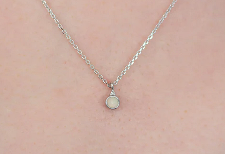 Natural Opal and Diamond October Pendant in Silver
