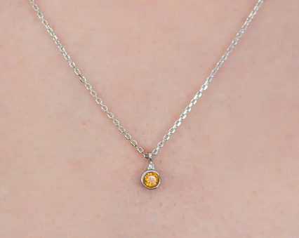 Natural Citrine and Diamond November Pendant in Silver