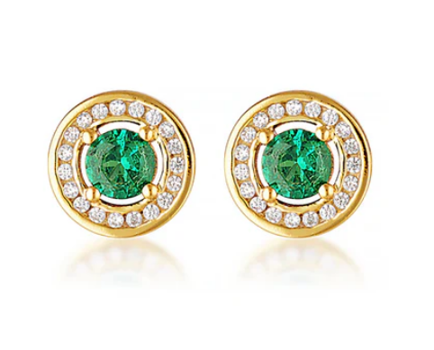 Milestone Emerald Nano & White CZ Gold Earrings