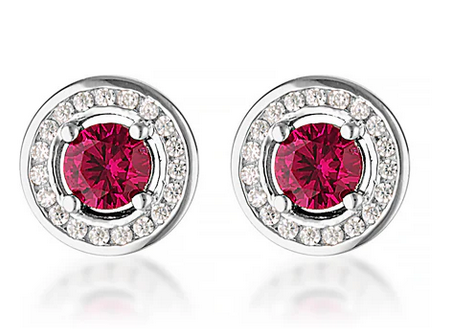 Milestone Ruby and White Cubic Zirconia Halo Earrings - SS