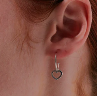 Heart Hoop Earrings - Silver