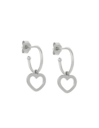 Heart Hoop Earrings - Silver