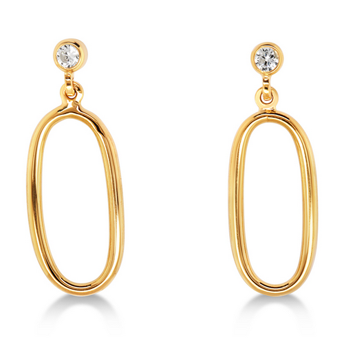 9ct Yellow Gold and Silver Bonded Cubic Zirconia Oval Drop Earrings