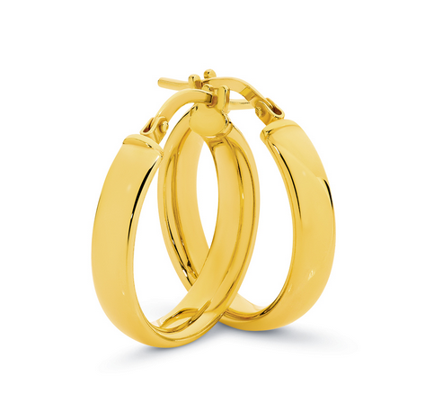 9ct Yellow Gold and Silver Bonded Plain Hoop Earrings
