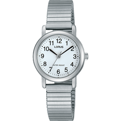 Ladies Dress Watch - Stretchy Stainless Steel Strap - White Dial