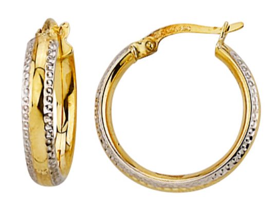 9ct Yellow Gold and Silver Bonded Beaded Hoop Earring