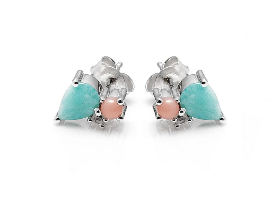 Bloom Studs - Pink Opal and Rose Quartz Studs - SS RP