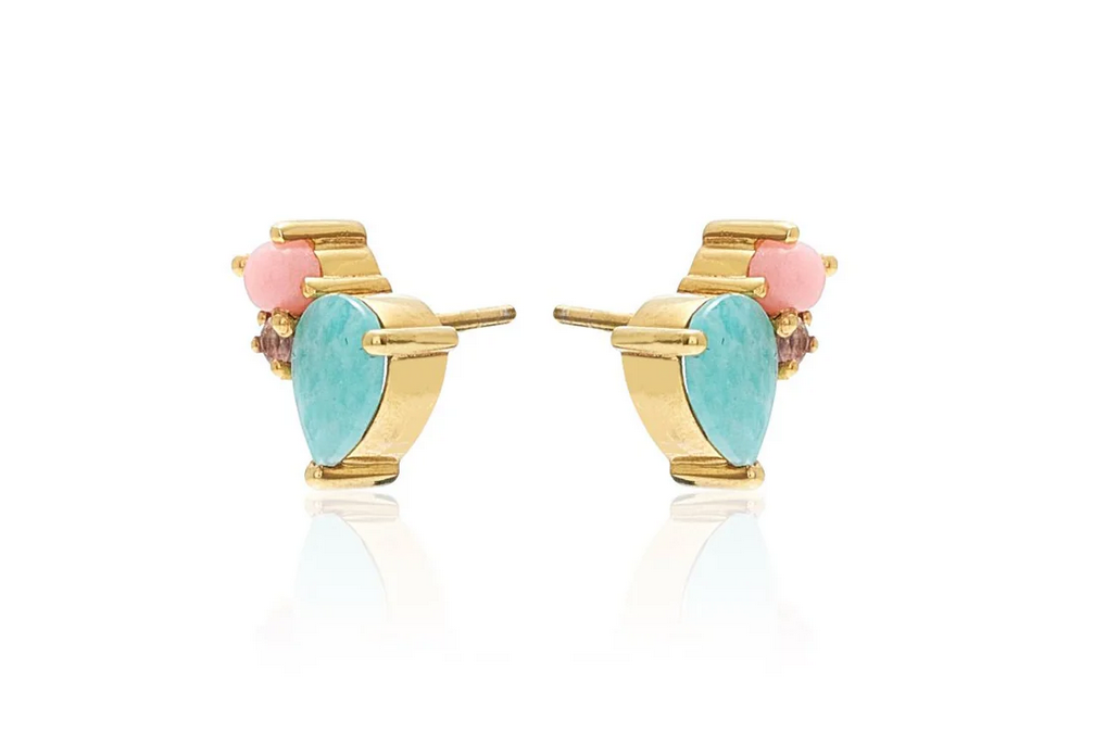 Bloom Studs - Pink Opal and Rose Quartz Studs - SSGP