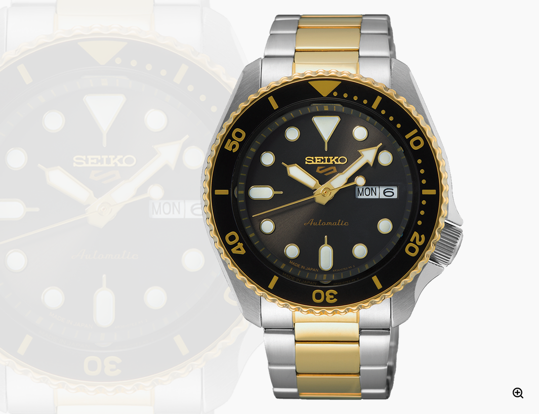 Seiko 5 Two-Tone Sports Watch - Black Dial