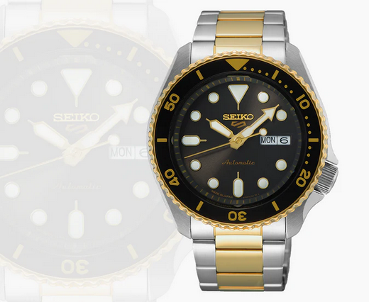 Seiko 5 Two-Tone Sports Watch - Black Dial