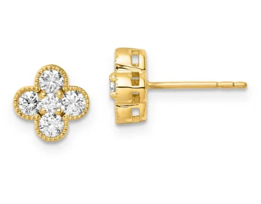 LAB Diamond Flower Earrings - 9ct YG - TDW = 0.74