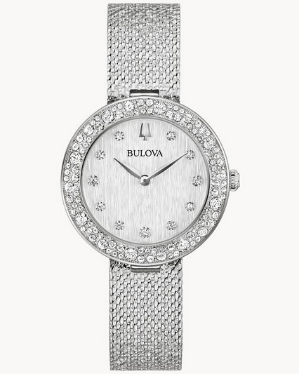 Bulova - Crystal - Silver Dial - Stainless Steel Ladies Watch
