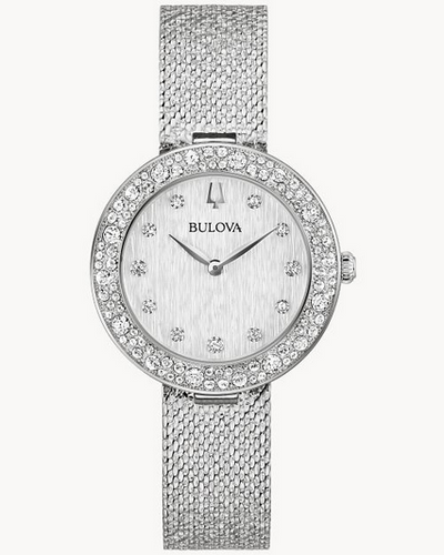 Bulova - Crystal - Silver Dial - Stainless Steel Ladies Watch