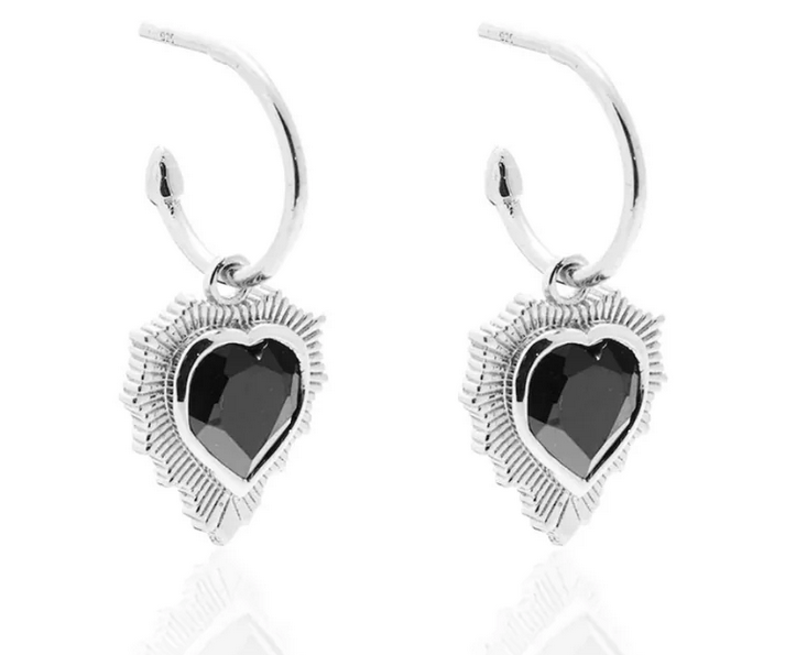 Amour / Hoop Earrings / Black Spinel + Silver