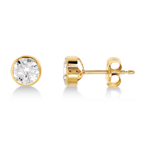 9ct YG Round Bezel Stud - Cubic Zirconia - 5mm