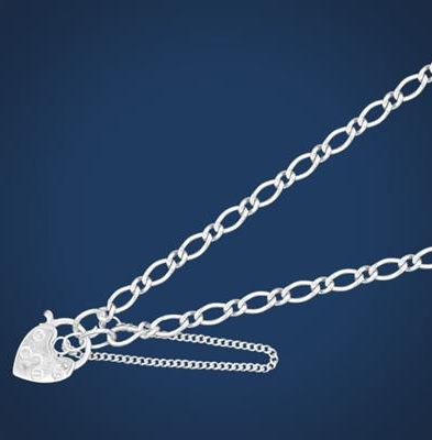 Long Curb Bracelet with Heart padlock - 19cm - SS