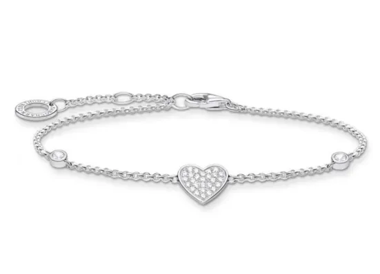 Cubic Zirconia Pave Heart Bracelet SS -  16-19cm