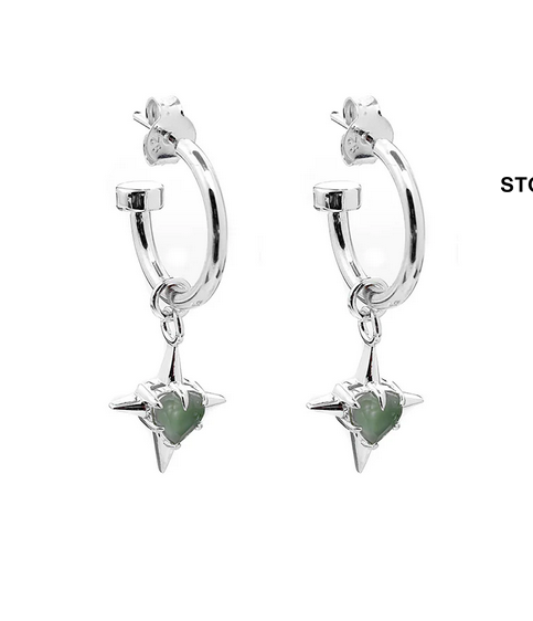 Precious Punk Green Amethyst Anchor Earrings - SS