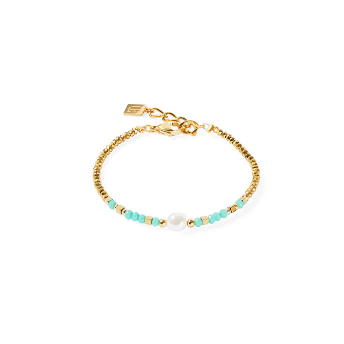 Crystal Pearl, Turquoise & Gold Bracelet.