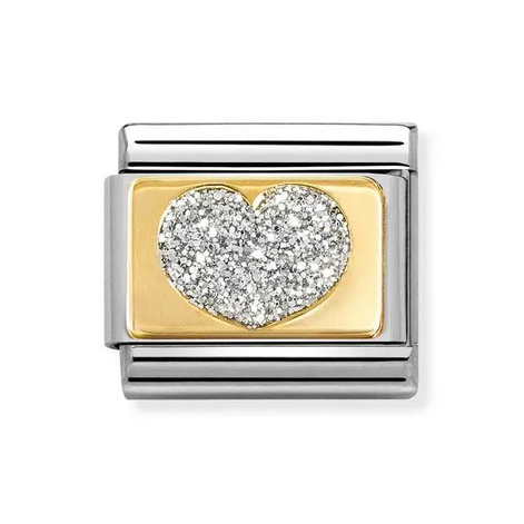 Gold Glitter Silver Heart Charm