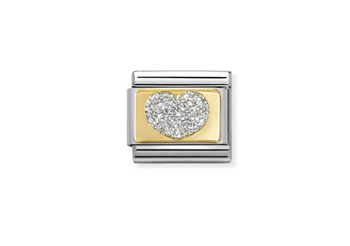 Gold Glitter Silver Heart Charm