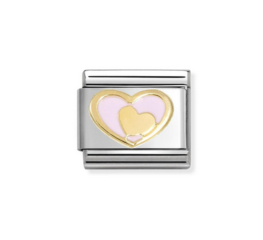Pink heart and gold heart Charm