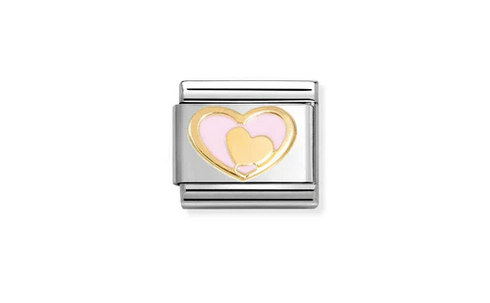 Pink heart and gold heart Charm