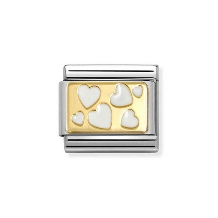 White Random Heart symbols in 18K Gold on stainless steel with white enamel.