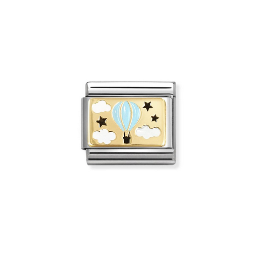 Hot Air Balloon in 18K gold with blue and black enamel Charm
