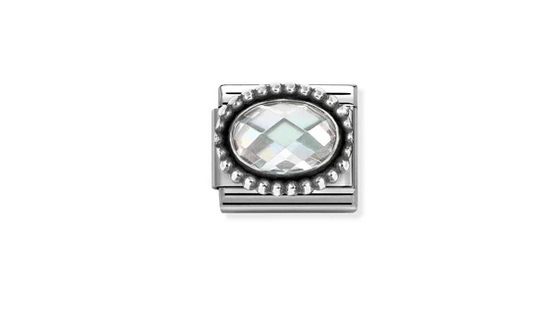 Oval Faceted White CZ Charm