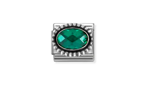 Oval Faceted Emerald Green CZ Charm