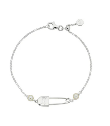 Runaway Safety Pin Bracelet - Freshwater Pearls - Silver