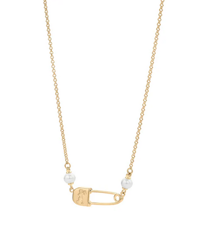 Runaway Safety Pin Necklace - Freshwater Pearls - Gold Plated