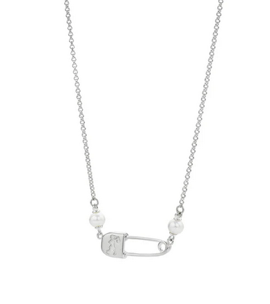 Runaway Safety Pin Necklace - Freshwater Pearls - Silver