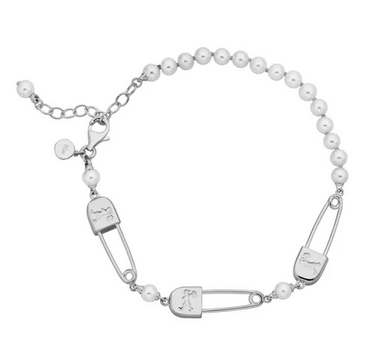 Runaway Safety Pin & Pearls Bracelet - Freshwater Pearls - Silver