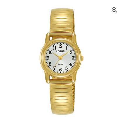 Ladies Dress Watch - Stretchy Gold Strap - White Dial