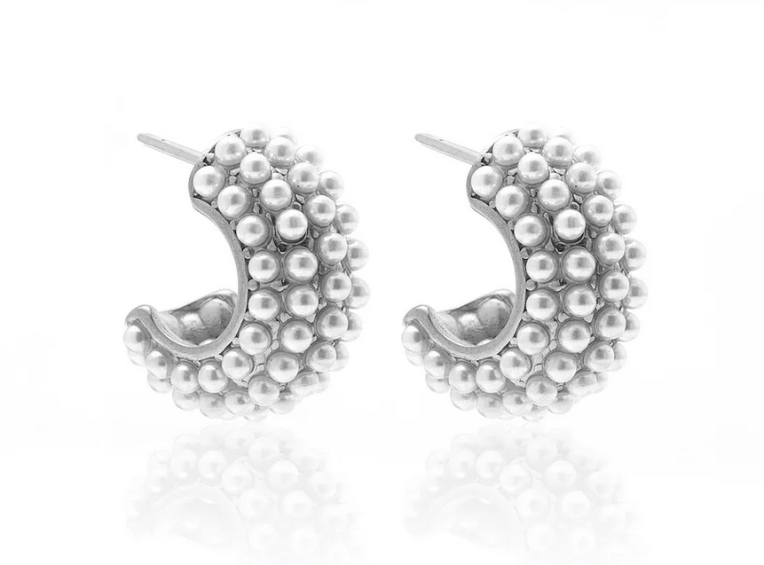 Hera / Hoop Earrings / Pearl + Silver